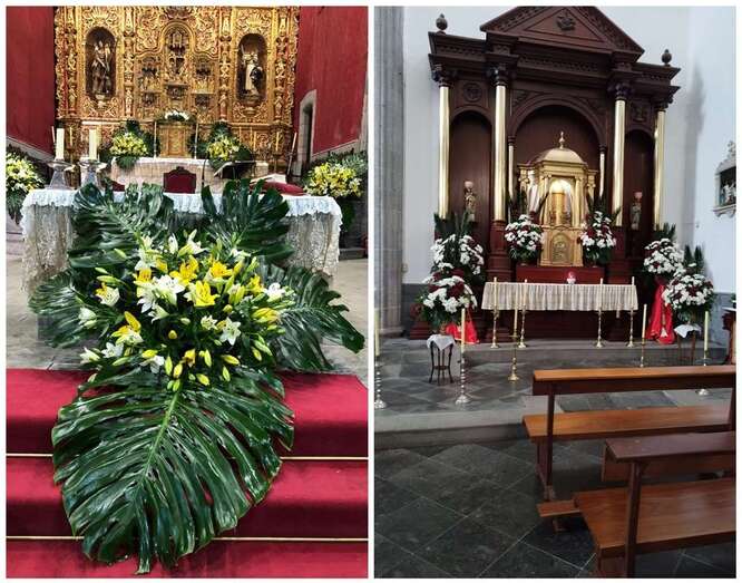 Imágenes de los monumentos florales de la Basílica de Telde y de la Iglesia de Los Llanos/TA.